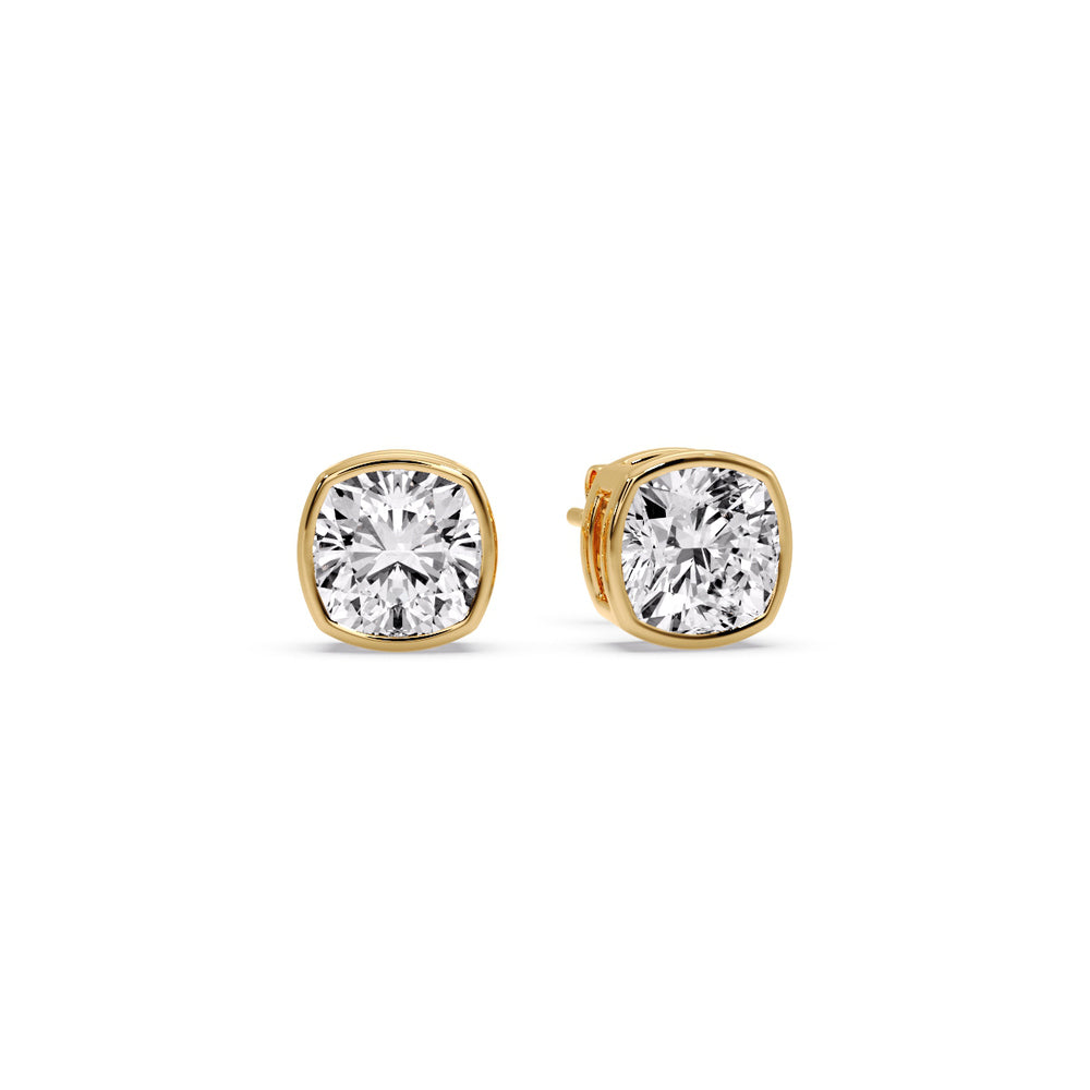 Bezel Set Cushion Diamond Stud Earrings Fascinating Diamonds
