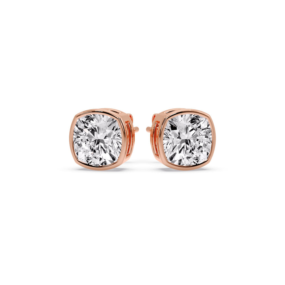 Bezel Set Cushion Diamond Stud Earrings Fascinating Diamonds
