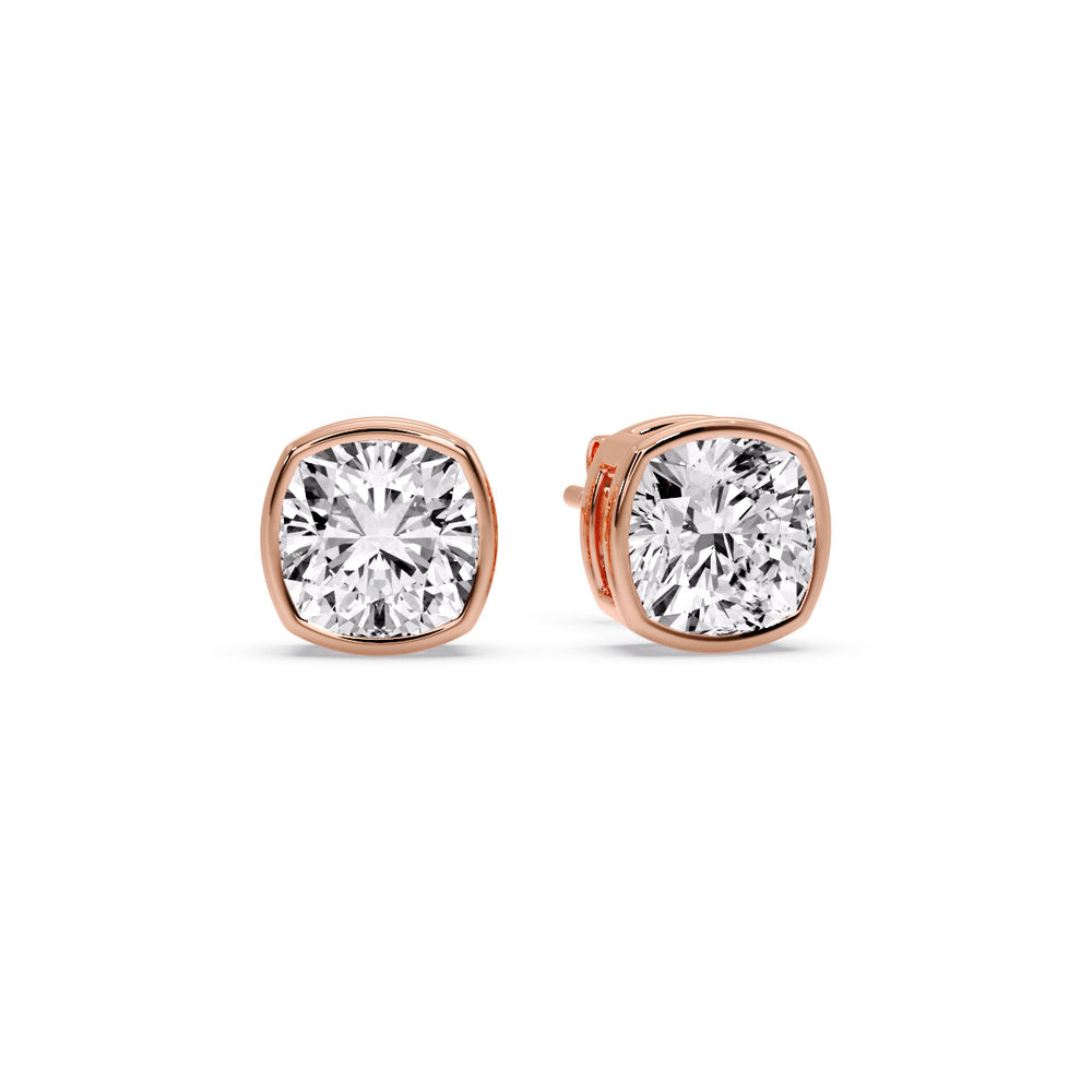 Bezel Set Cushion Diamond Stud Earrings Fascinating Diamonds