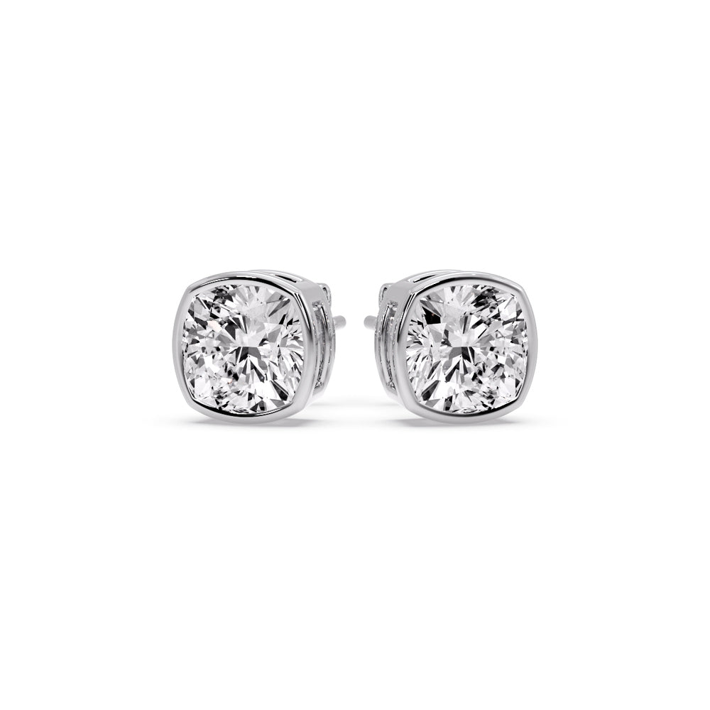 Bezel Set Cushion Diamond Stud Earrings Fascinating Diamonds