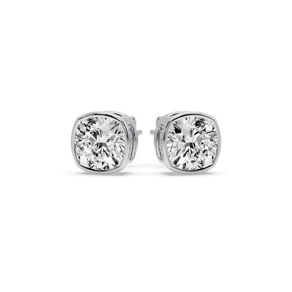 Bezel Set Cushion Diamond Stud Earrings Fascinating Diamonds