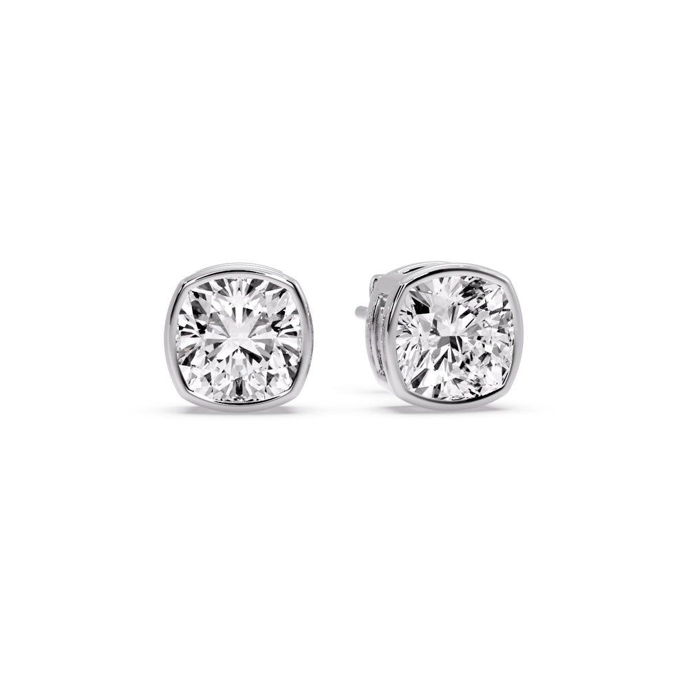 Bezel Set Cushion Diamond Stud Earrings Fascinating Diamonds