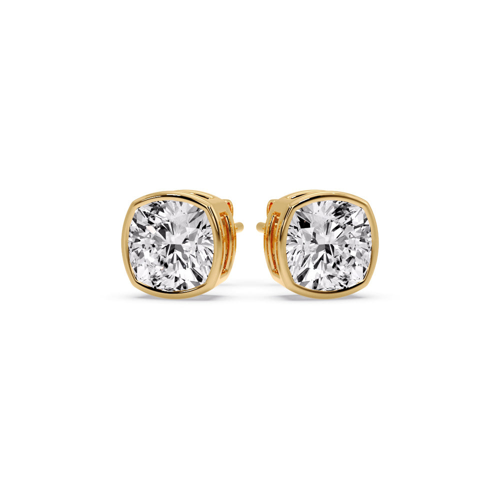 Bezel Set Cushion Diamond Stud Earrings Fascinating Diamonds