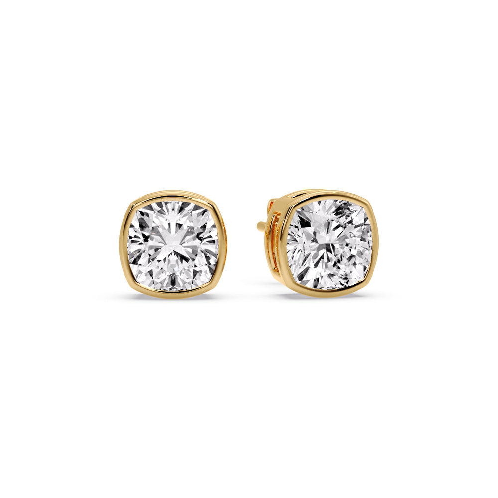 Bezel Set Cushion Diamond Stud Earrings Fascinating Diamonds