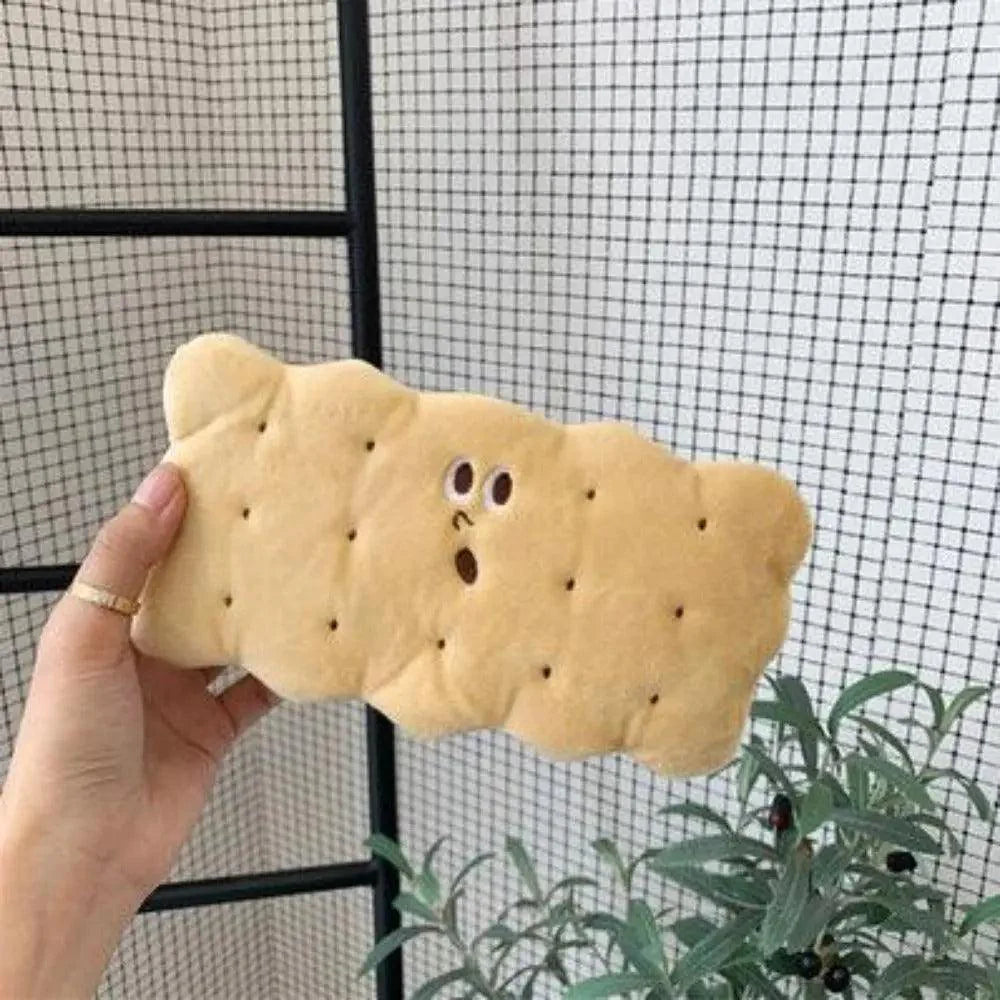 Cute Biscuit Shape Plush Pencil Bag Unique Soft School Classic Cookies Stylish Large Capacity Pouch Pencil Pouch For Teen Boys Girls School Students Pencil Bag Organizer Stevvex