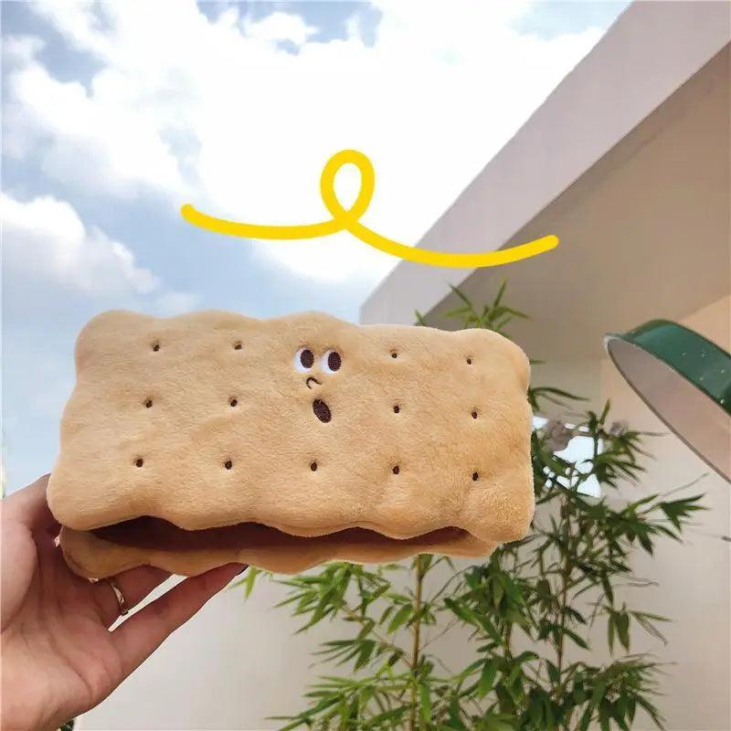 Cute Biscuit Shape Plush Pencil Bag Unique Soft School Classic Cookies Stylish Large Capacity Pouch Pencil Pouch For Teen Boys Girls School Students Pencil Bag Organizer Stevvex
