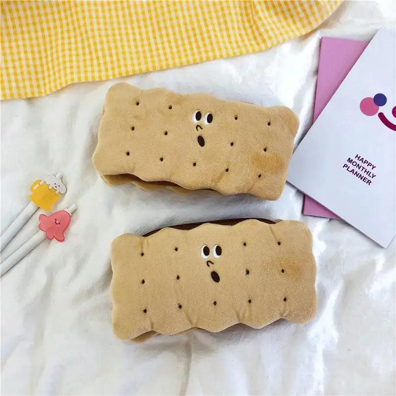 Cute Biscuit Shape Plush Pencil Bag Unique Soft School Classic Cookies Stylish Large Capacity Pouch Pencil Pouch For Teen Boys Girls School Students Pencil Bag Organizer Stevvex