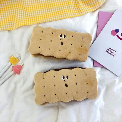 Cute Biscuit Shape Plush Pencil Bag Unique Soft School Classic Cookies Stylish Large Capacity Pouch Pencil Pouch For Teen Boys Girls School Students Pencil Bag Organizer Stevvex