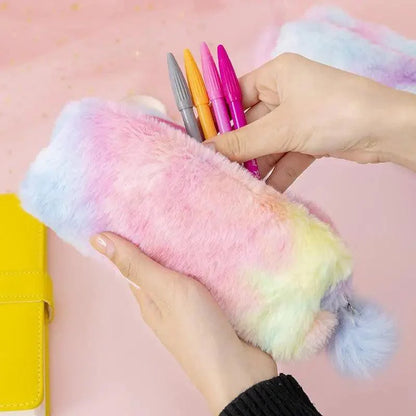 Cute Candy Color Creative Plush Students  Pencil Case Soft Stationery Large Capacity Pouch For Girls Stevvex