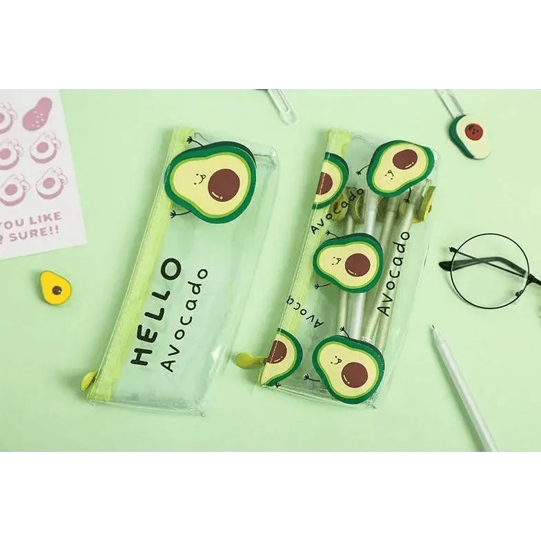 Cute Fruit Theme Pencil Case Unique Design Avocado Pattern Transparent Pencil Pouch School Pencil Bag For Students Stevvex