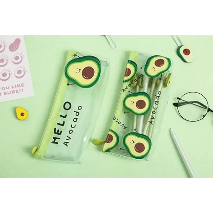Cute Fruit Theme Pencil Case Unique Design Avocado Pattern Transparent Pencil Pouch School Pencil Bag For Students Stevvex