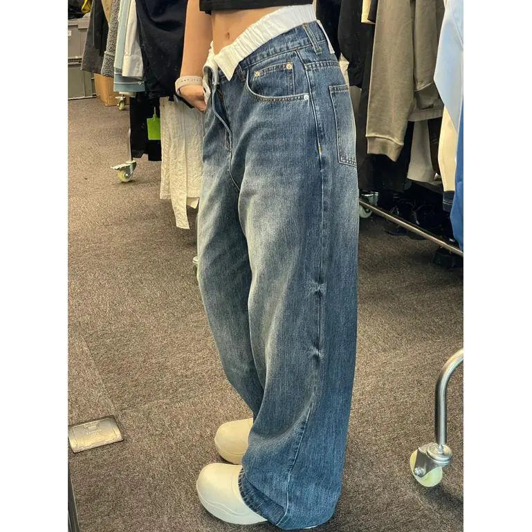 Plus Size High Waist Double Waist Wide Leg Jeans