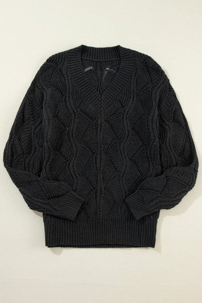 Hollow-Out Knit V-Neck Drop Shoulder Sweater Shop Style & More | Fresh Looks, Everyday Deals & Free Shipping