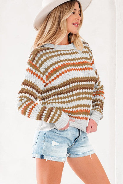 Stripe Eyelet Knit Drop Shoulder Sweater Shop Style & More | Fresh Looks, Everyday Deals & Free Shipping