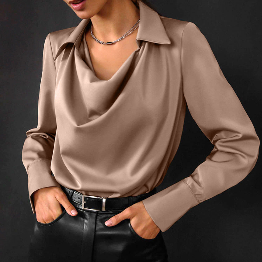 Women's Fashion Long Sleeve Irregular Collar Drape Shirt See size chart under “more details” The Fashion Celestial