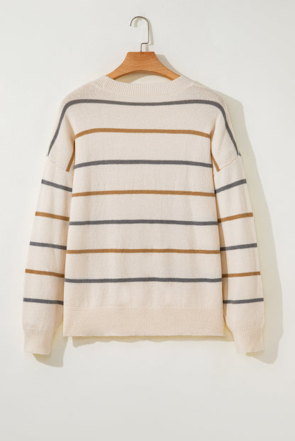 Multicolour Striped Drop Shoulder Plus Sweater Garden Naked Curves