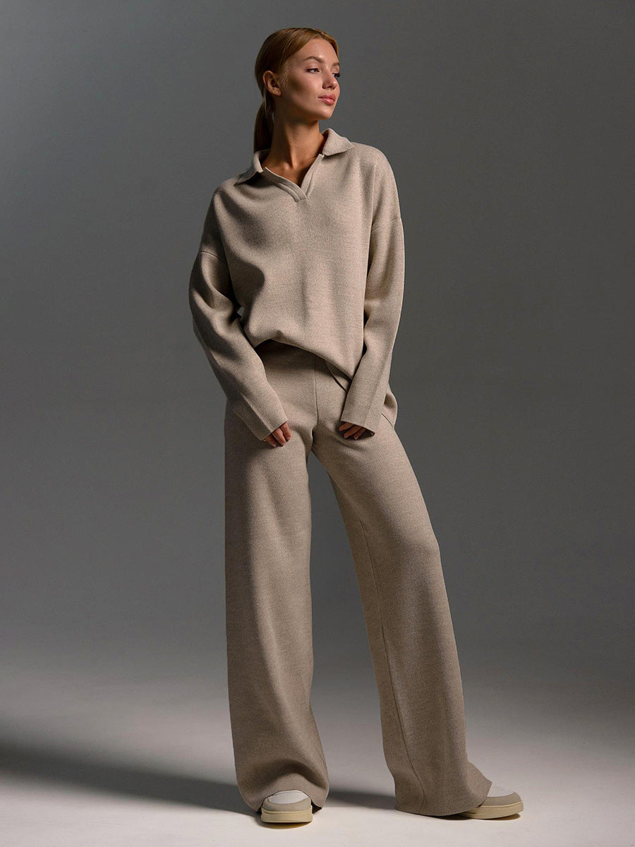 Women’s Fall Winter Two-Piece Set – Loose Collar Sweater Casual Outfit FitiqueFit
