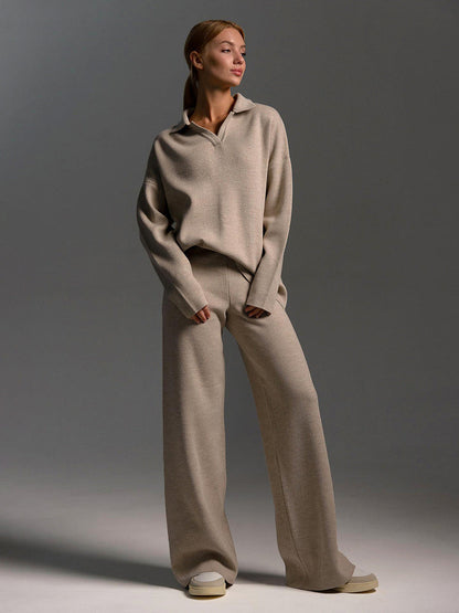 Women’s Fall Winter Two-Piece Set – Loose Collar Sweater Casual Outfit FitiqueFit