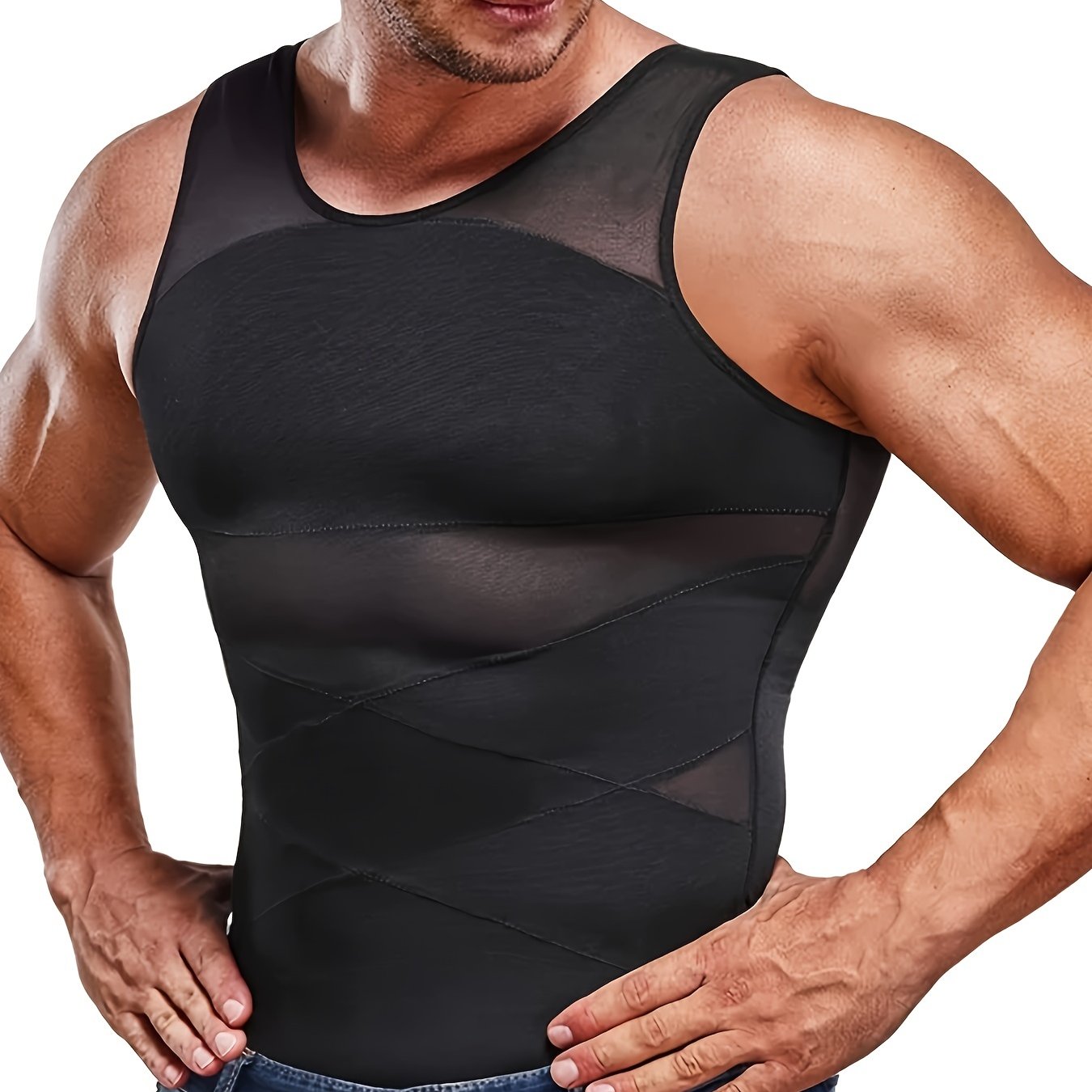 SCARBORO Men's Compression Shirt for Body Shaper Slimming Vest Tight Tummy Underwear Tank Top NovaCart