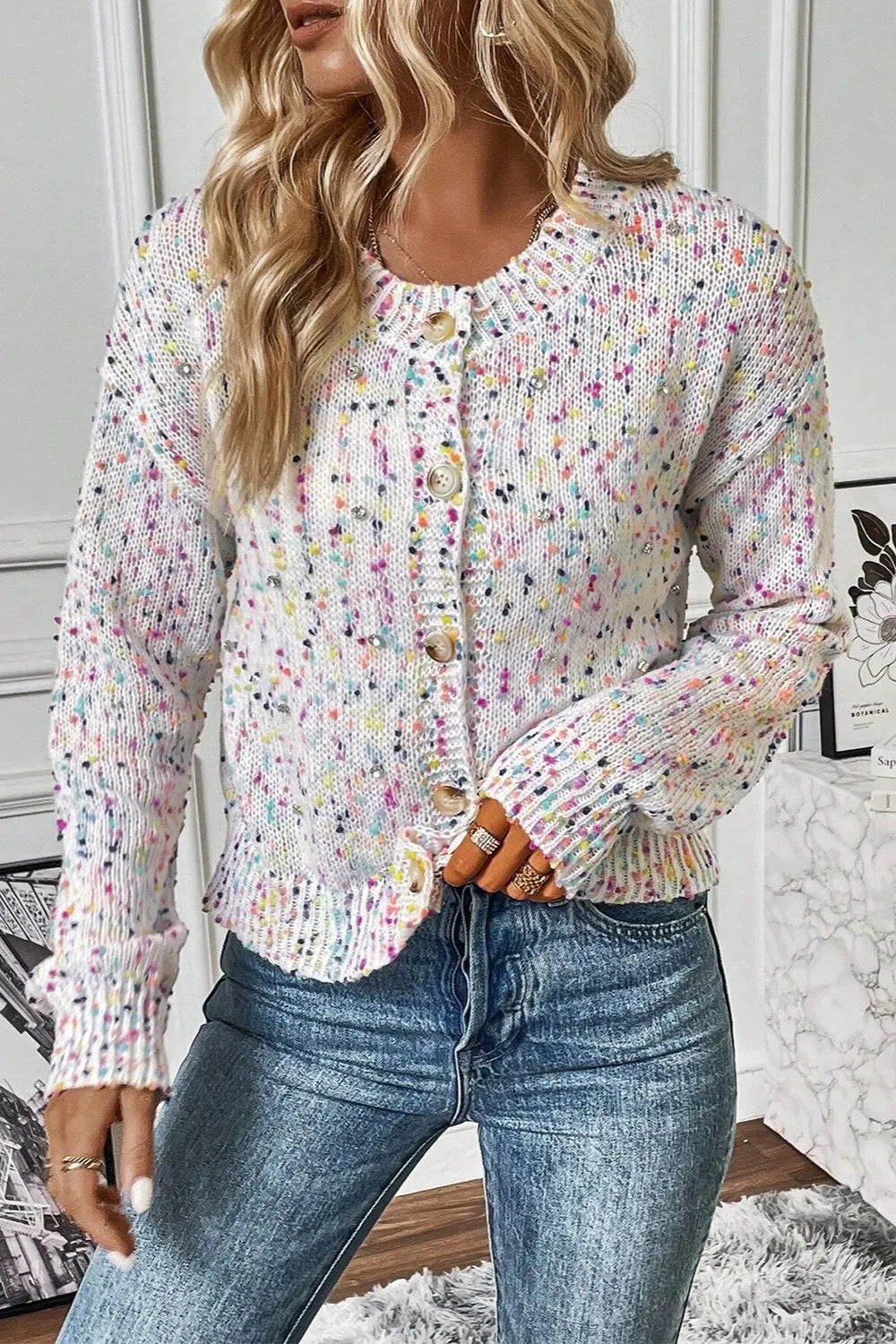 Confetti Button Up Long Sleeve Cardigan New Era Fashion LLc