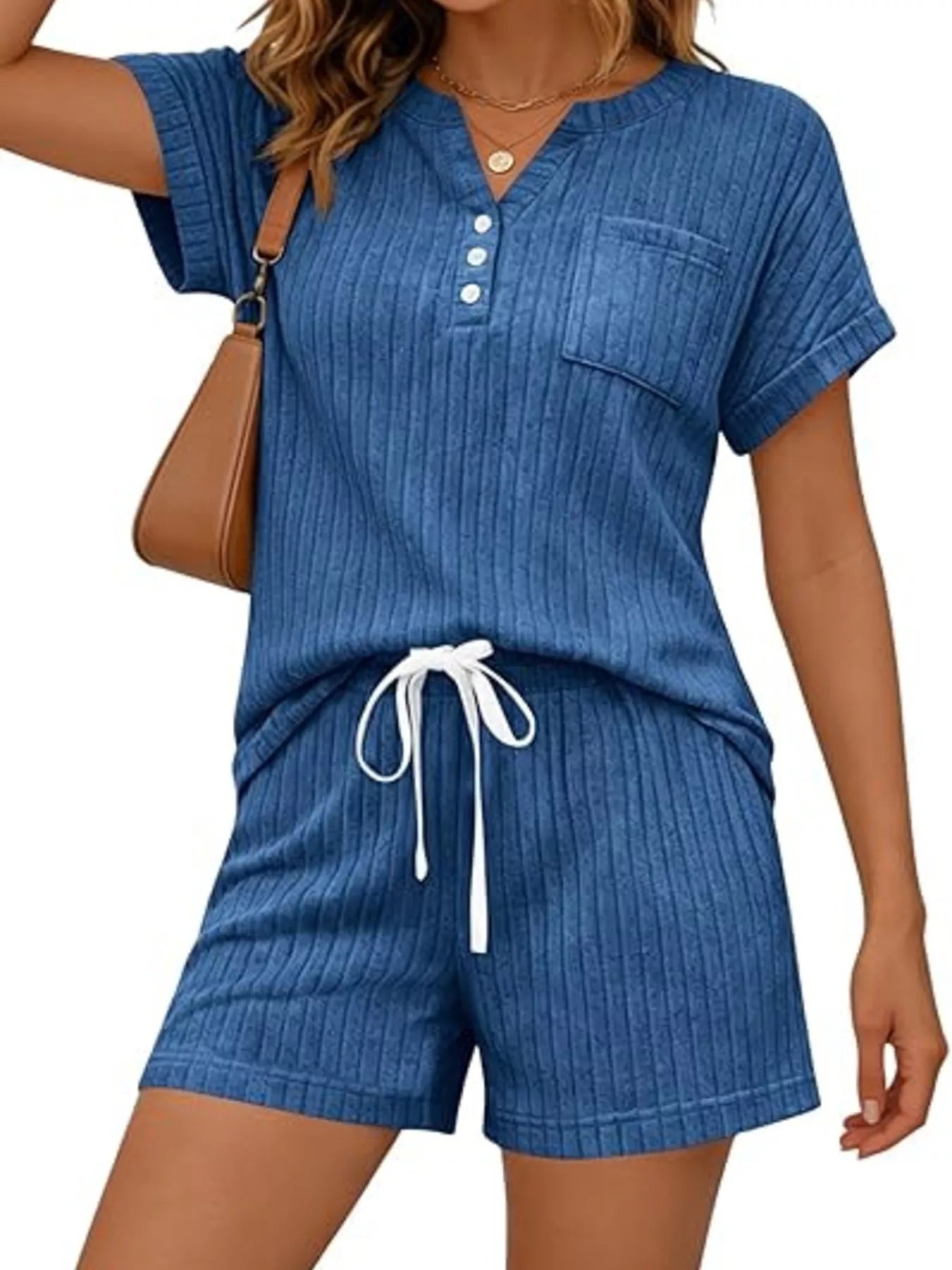 Casual Ribbed Knit Tee and Shorts Set New Era Fashion LLc