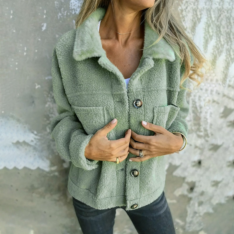 Plus Size Women’s Solid Color Sherpa Jacket FitiqueFit