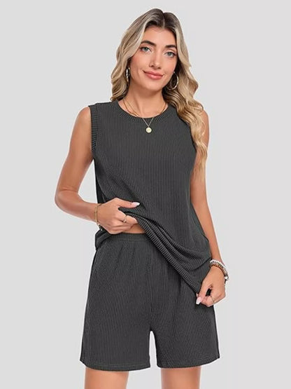 Casual Ribbed Knit Sleeveless Top and Shorts Set New Era Fashion LLc