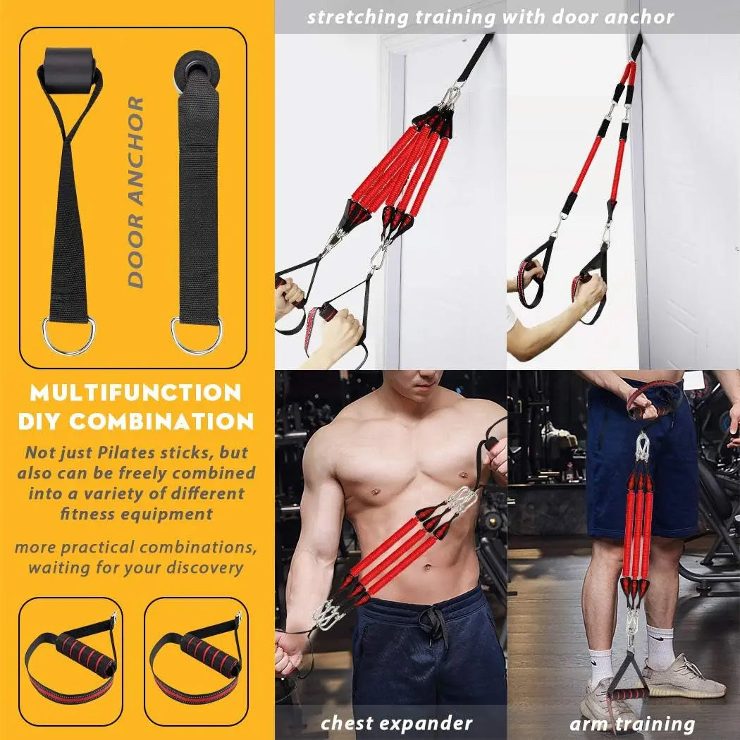 Upgraded 60-180LBS Adjustable Pilates Bar Kit with Resistance Band, Anti-Break, Portable Fitness Exercise Workout Toning Bar Stick for Stretching Twisting Sit-Up, Home Workout Equipment Men Women