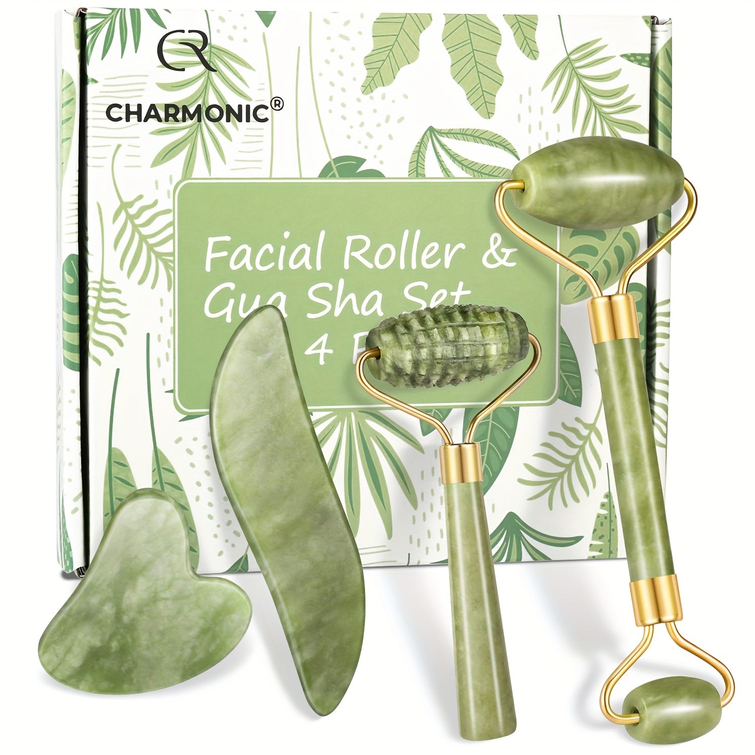 4pcs Facial Roller & Gua Sha Set, Facial Roller Massager with Gua Sha Scraping Tool, Stone Massager NovaCart