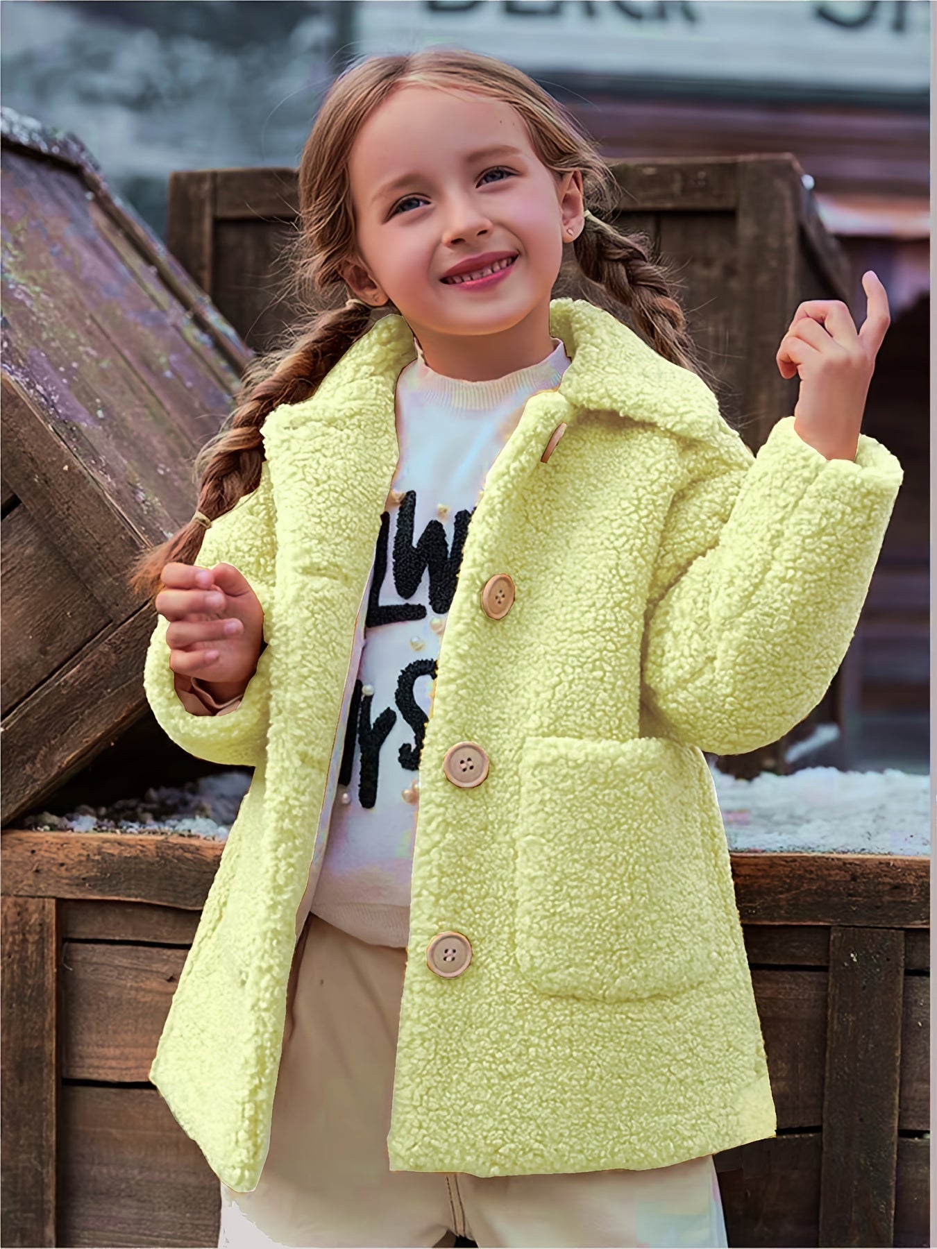 Girls' Lamb Fur Jacket | JOMAKE Korean-Style Lapel Collar, Two-Tone, Warm Windbreaker with Pockets, Lining, Button Closure, Long Sleeves for Winter NovaCart
