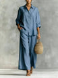 Cotton-Linen Shirt & Wide-Leg Pants Suit – 6 Colors, S–5XL FitiqueFit