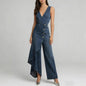 Women’s Western-Style V-Neck Asymmetrical Denim Jumpsuit FitiqueFit