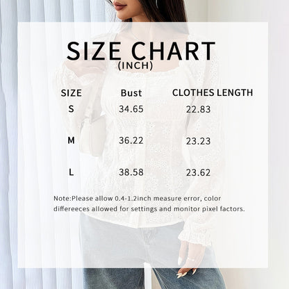 Women’s Square Neck Eyelet Lace Blouse – Puff Sleeve Hollow-Out Button Top FitiqueFit