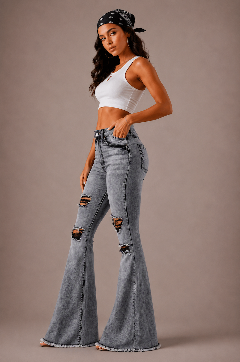 Storm Bell Bottom Jean in Charcoal Grey GJG DENIM