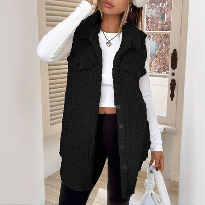 Wool-Like Sleeveless Vest with Lapel FitiqueFit