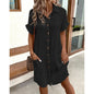 Women's Cotton Linen Shirt Dress – V-Neck Button-Front A-Line Dress FitiqueFit
