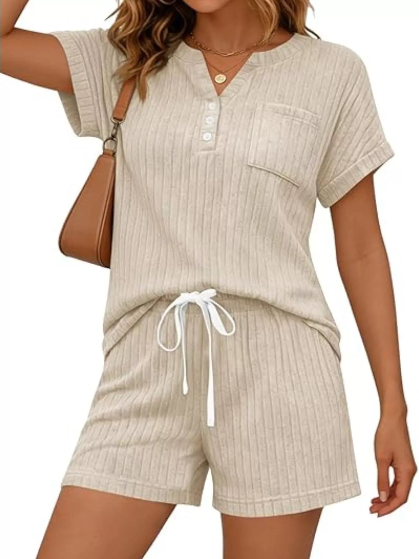 Casual Ribbed Knit Tee and Shorts Set New Era Fashion LLc