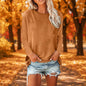 Women's Solid-Color Long-Sleeve Crew-Neck Pullover T-Shirt FitiqueFit