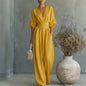 Women's V-Neck Wide-Leg Jumpsuit – High Waist Pleated Elegant 11 Colors S–5XL FitiqueFit
