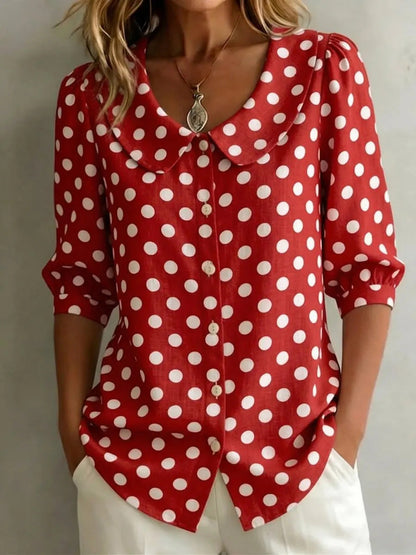 Women's Retro Polka Dot Three-Quarter Sleeve Loose Cardigan Shirt FitiqueFit