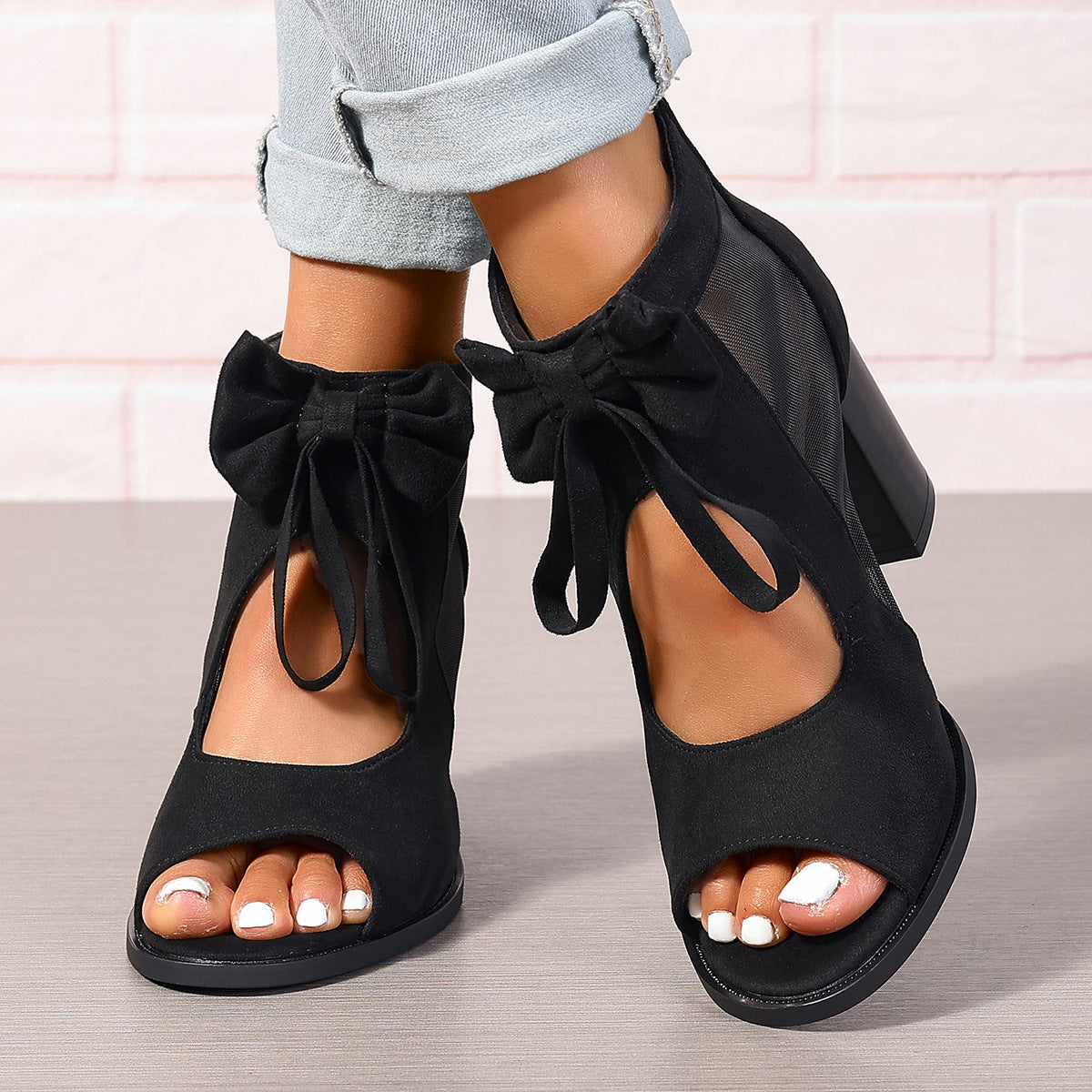 Platform Chunky High Heels Women's Sandals Bow Decoration Open Toe Block Ankle Strap Sandals For Dress Bridal Party Shoes New Era Fashion LLc
