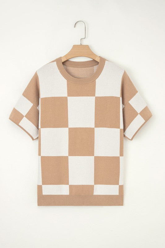 Checker Short Sleeve Drop Shoulder Sweater Shop Style & More | Fresh Looks, Everyday Deals & Free Shipping