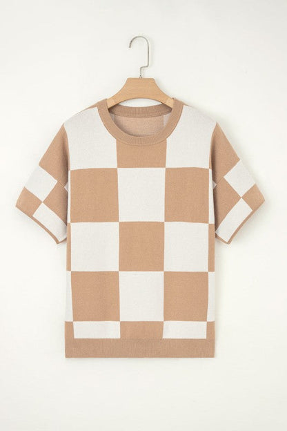 Checker Short Sleeve Drop Shoulder Sweater Shop Style & More | Fresh Looks, Everyday Deals & Free Shipping