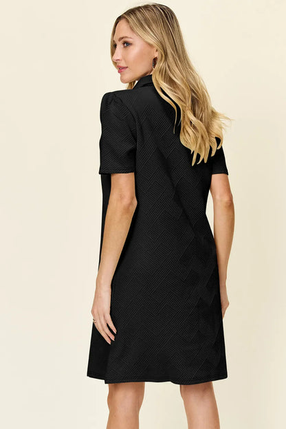 Double Take Full Size Texture Collared Neck Short Sleeve Dress West2East Surf