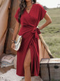 Commuting Fashion Forged Split Women's Solid Color Wrap Suspender Dress Grayceful LLC