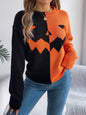 Women’s Spooky Pumpkin Contrast Long-Sleeve Pullover Sweater FitiqueFit