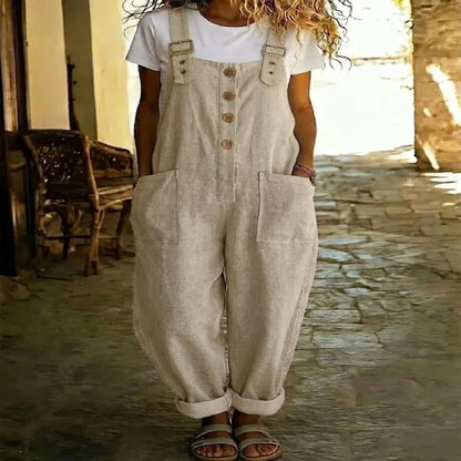 Women's Vintage High-Waist Straight-Leg Overalls – Sleeveless Suspender Jumpsuit FitiqueFit
