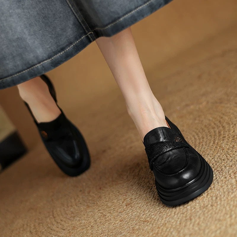 Women’s Vintage Chunky Heel Leather Shoes – Retro Style FitiqueFit