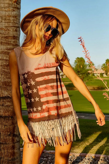 BiBi American Flag Print Knit Sleeveless Top West2East Surf