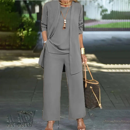 Women's Plus Size 3-Piece Lounge Set – Cardigan, Vest & Wide-Leg Pants FitiqueFit